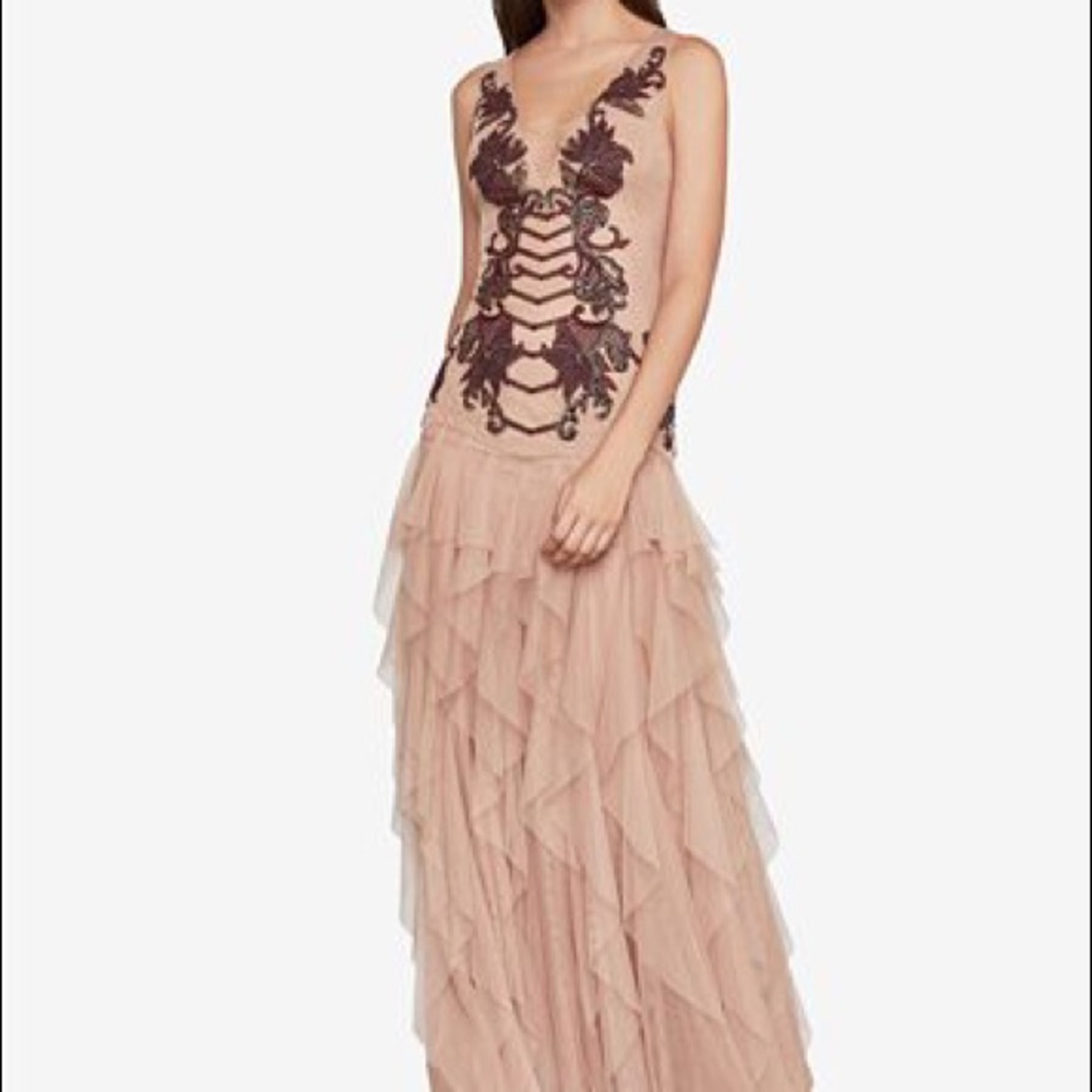 NWT BCBGMAXAZRIA Floral Embroidered Tulle Gown